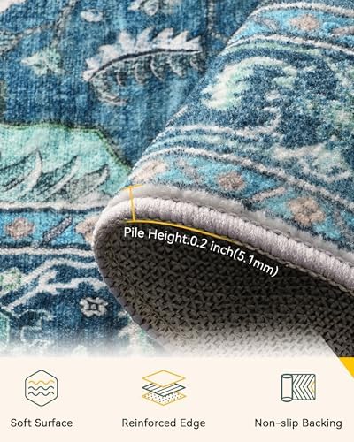 RELEANY Washable Area Rug, 5'x7', Teal