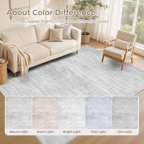WITSHOCK 10x12 Area Rug Washable Modern Rugs for Living Room, Light Grey