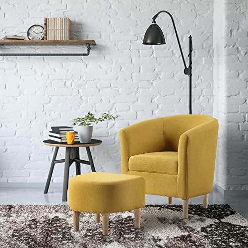 DAZONE Accent Chair with Ottoman, Modern Barrel Armchair Mustard Yellow