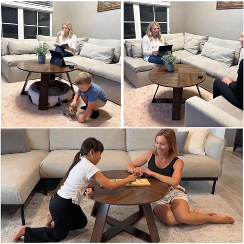 HAIOOU Round Coffee Table for Living Room with Open Storage -Walnut Wood