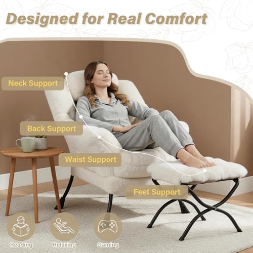 Lazy Chair and Ottoman, Large Plush Beige Contemporary Accent Chair with a Si...