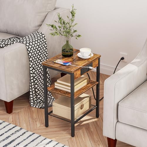 HOOBRO Side Table with Charging Station and USB Port, Small End Table for Sma...
