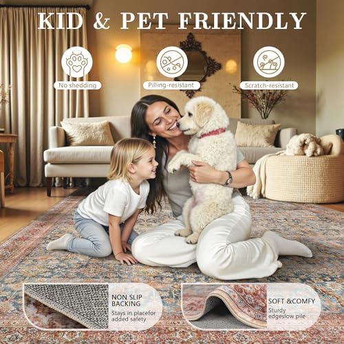 8x10 Area Rugs for Living Room - Washable Vintage Retro Large Rug, Soft Ultra...