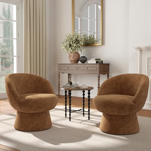 Modern Swivel Barrel Lounge Chair, Brown Chenille Accent Chair