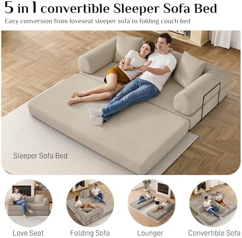DAMAIFROM Convertible Sleeper Sofa Bed Floor Boneless Couch, Light Brown