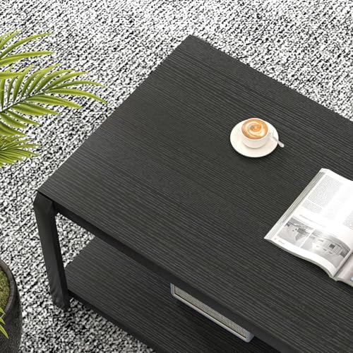 EXCEFUR Black Coffee Table, Modern Rustic Wood Center Table for Living Room, ...