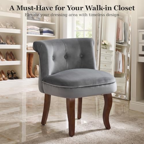 Velvet Vanity Chair with Back, Upholstered Makeup Vanity Stool, Grey