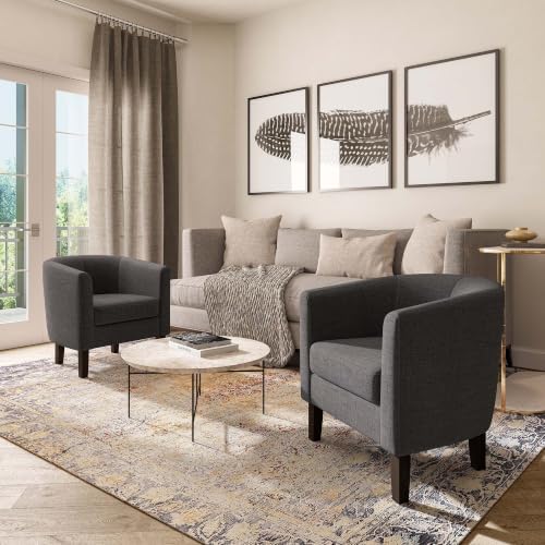 BELLEZE Living Room Chair, Linen Round Accent Barrel Chair, Club Tub Sofa Cha...