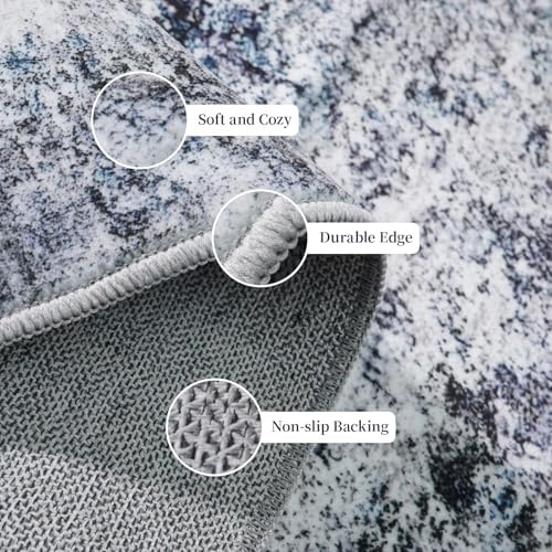 10x14 Washable Area Rug: Large Modern Abstract Living Room Rugs BlueGray