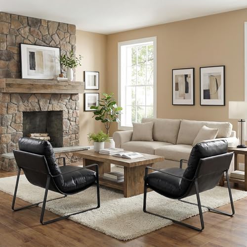 LukeAlon Modern PU Leather Accent Armchair, Black