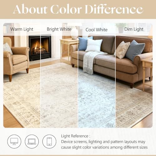 8x10 Beige Neutral Vintage Distressed Traditional Area Rug
