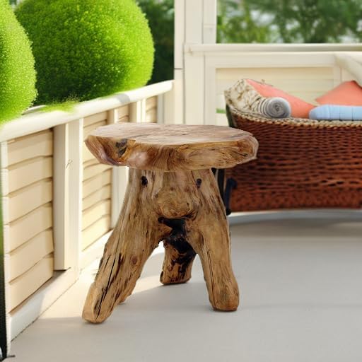 WELLAND Natural Cedar Stump Stool, Live Edge Mushroom Side Table, 14" H