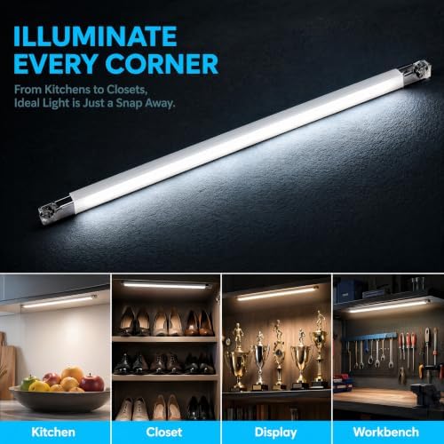 Cefrank LED Display Case Lights, 4-Pack Plug-in Cabinet Light Kit, 6000K