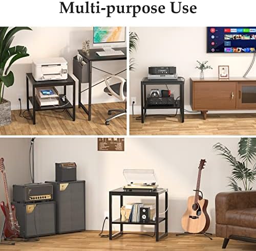 Homieasy End Table with Charging Station, 20" Mini Fridge Stand, Black