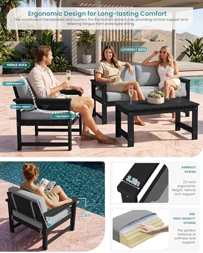 SERWALL 2 Pieces HDPE Cushioned Single Adirondack Armchair Sofa Set