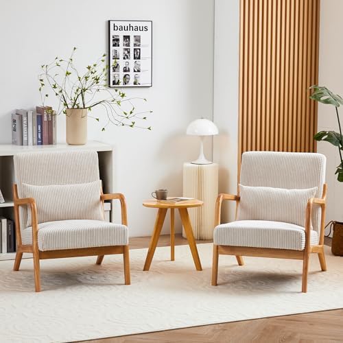 Mid Century Modern Accent Chairs Set of 2, Upholstered Fabric Armchairs with ...