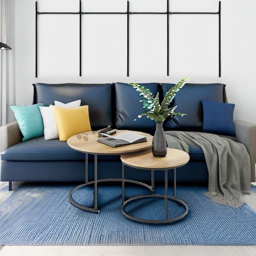 Smuxee Nesting Coffee Table Set of 2, 27.6" Round Coffee Table Wood Grai...