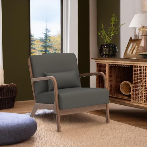 INZOY Mid Century Modern Accent Chair with Wood Frame, Upholstered Living Roo...
