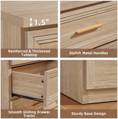 RWYHG 55.1" Wide Farmhouse 6 Drawers Dresser for Bedroom,Natural