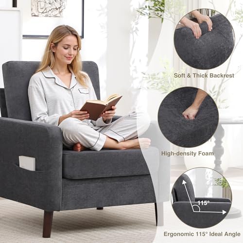 Accent Chair Set of 2, Upholstered Living Room Chairs with Wood Legs and Side...