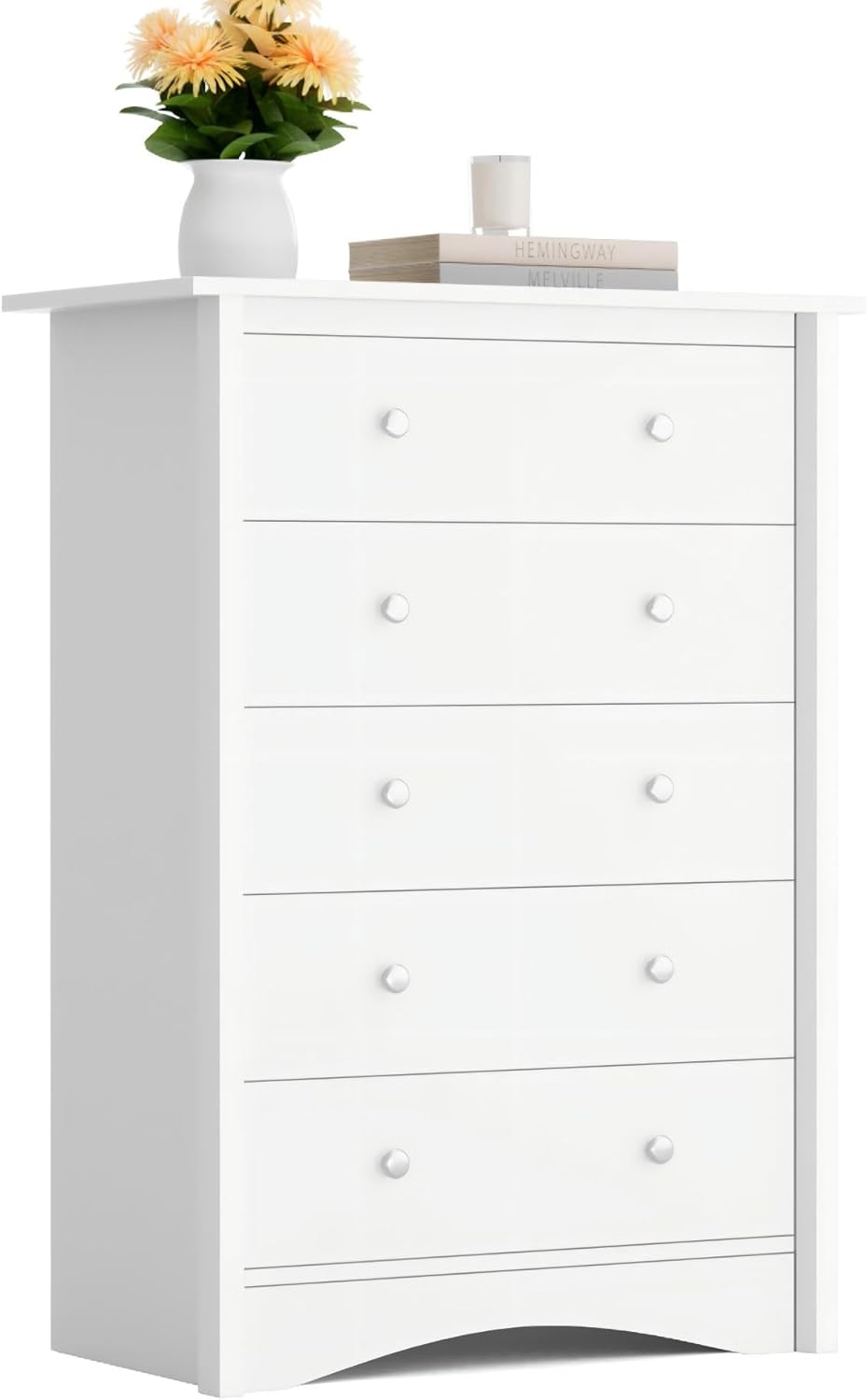 Furmax Tall Dresser, 5 Drawer Dresser for Bedroom, White