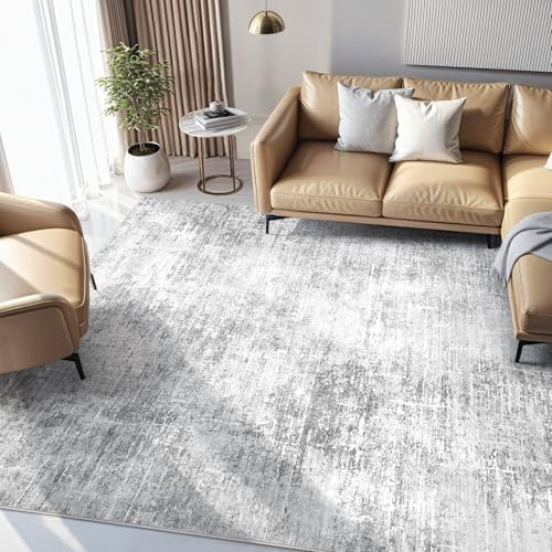 kakania Abstract 10x14 Area Rugs for Living Room: Washable Rugs Grey White