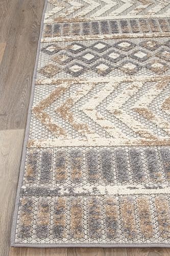 Rugshop Tribal Stripe Indoor/Outdoor Distressed Area Rug Beige 7'10"...