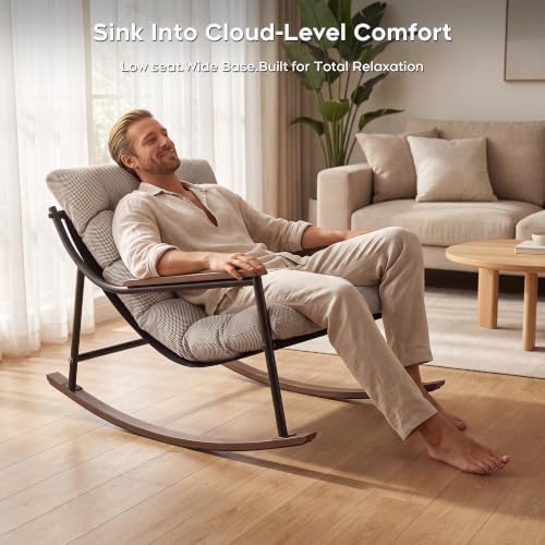 Papasan Rocking Chair with Armrest Outdoor Indoor,Heavy Duty Metal Outdoor Ro...