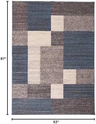 Rugshop Geometric Boxes Non-Slip Contemporary Area Rug Blue 5'3" x 7...