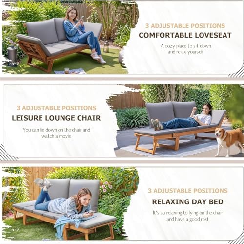 Devoko Outdoor Couch Acacia Wood Outdoor Sofa Balcony Furniture (Grey)