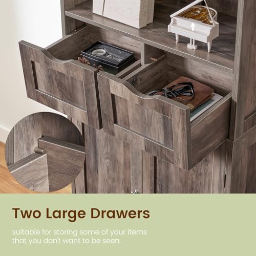 Iwell Tall Storage Cabinet with 2 Drawers & Adjustable Shelf, Bathroom Ca...