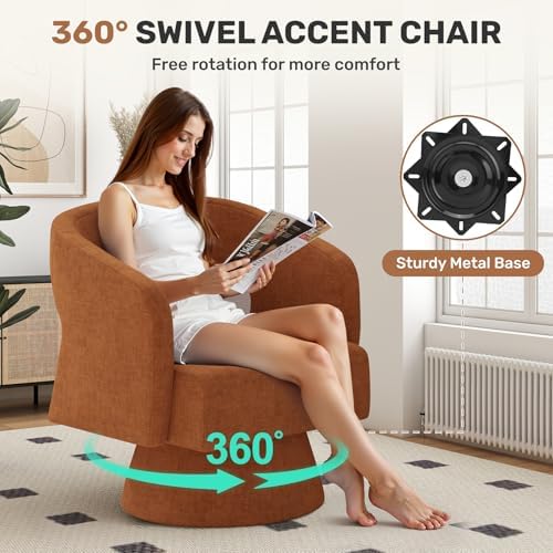 Nebuaegis Swivel Accent Chair Set of 2, Modern Comfy Chenille Barrel Chairs, ...