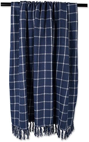DII Transitional Checked Plaid Woven Throw, 50x60, French Blue