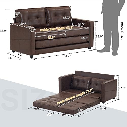 VINGLI Upgraded 64" W 84" L Full Size Futon Sofa Bed, 6" Thick...