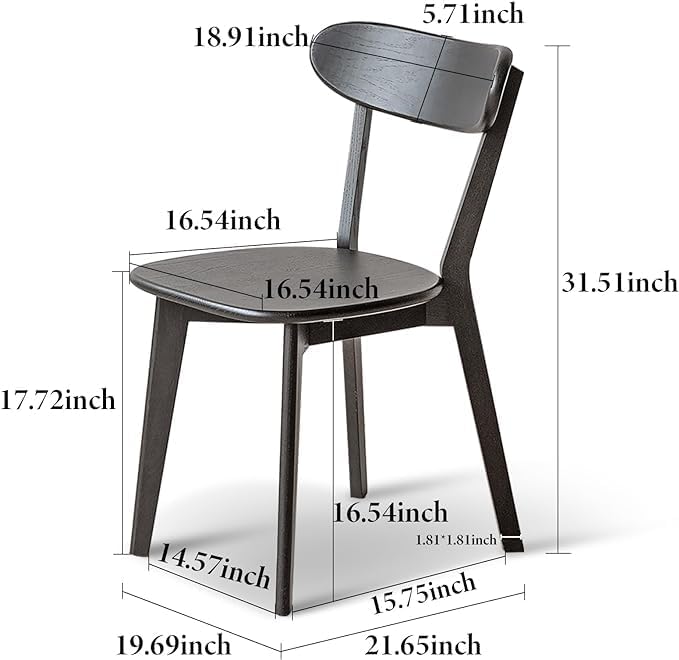 100% Solid Wood Dining Chairs,Mid Century Modern Dining Chairs with Rounded B...