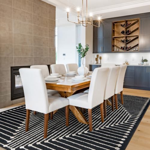 Rugshop Contemporary Bohemian Stripe Area Rug 7'10" x 10' Black