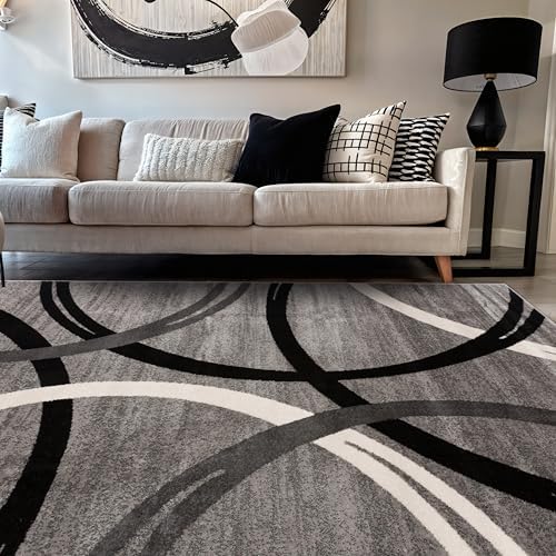 Rugshop Wavy Circles Fade-Resistant Living Room Area Rug Gray 5'3" x...