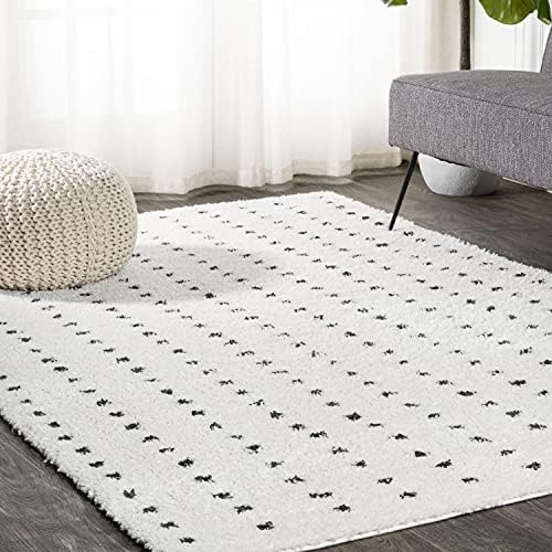 JONATHAN Y Pele Modern Geometric Dot Shag White/Gray Indoor Area Rug, 5x8, Bo...