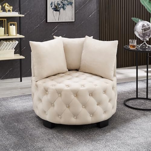 Modern Velvet Round Accent Armchair - 31.25''W Upholstered Button Tuf...