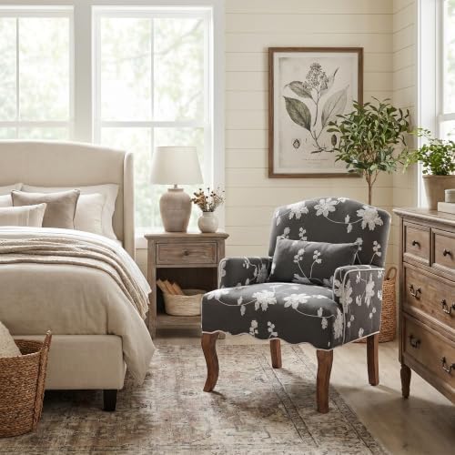 Shunzhi Floral Accent Chairs Farmhouse Upholstered Armchair Linen Reading Cha...
