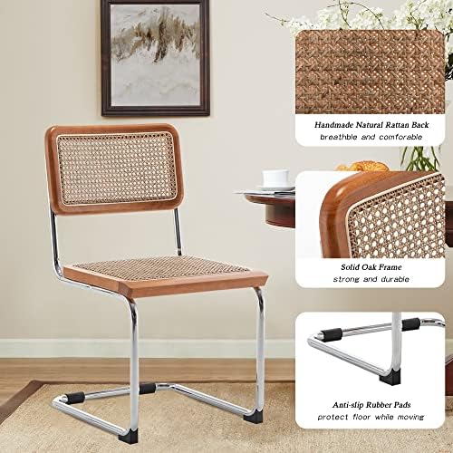 Alunaune Modern Mid Century Dining Chairs Set of 2, Upholstered Natural Ratta...