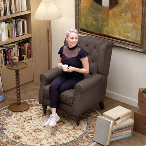 HOMCOM Comfy Accent Chair for Living Room, Wingback Armchair, Dark Brown