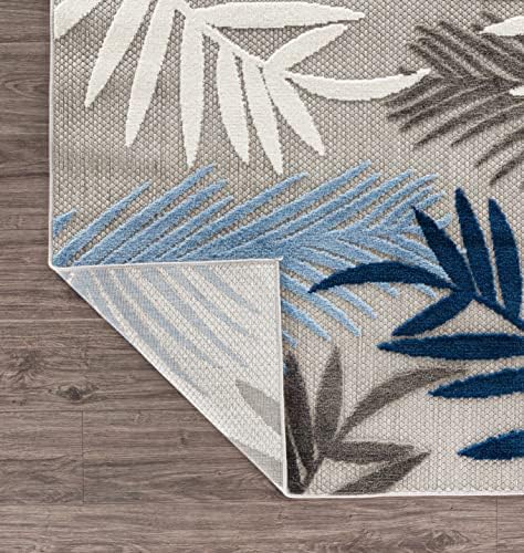 Rugshop Palm Indoor/Outdoor Non-Shedding Deck Patio Area Rug Blue 5' x 7&...