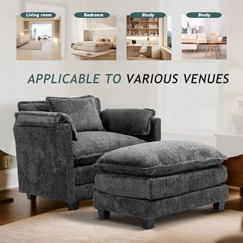 KEIKI Boucle Oversized Reading Chair with Storage & Ottoman, 40" W M...