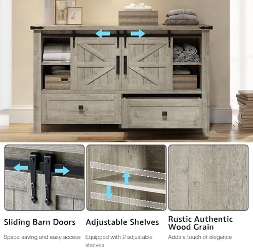 LUXOAK 3 Pieces Bedroom Set - Includes 60" Farmhouse Dresser, 48" C...