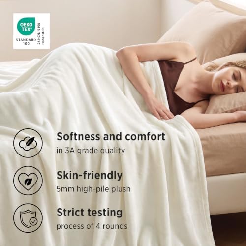 Bedsure GentleSoft Fleece Blankets Queen Size Cream - Birthday Gifts for Wome...