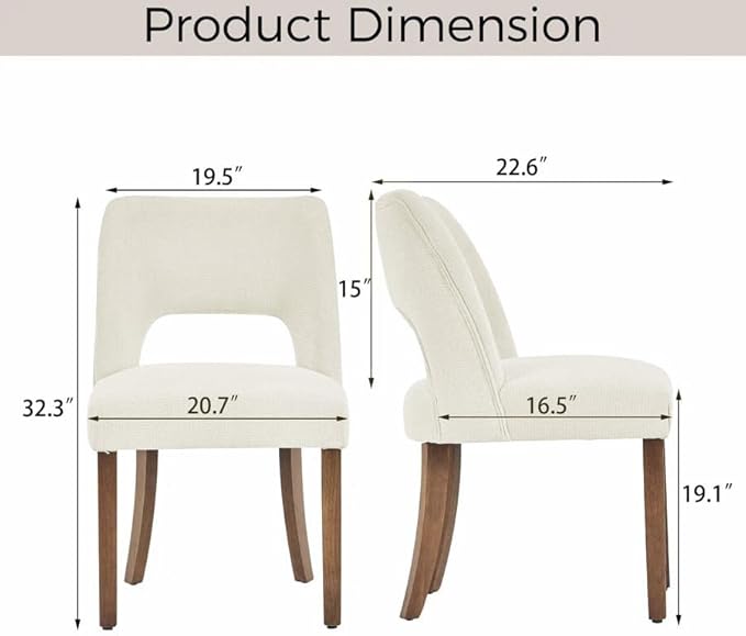 VKNOW Wooden Dining Chairs Set of 2, Modern Fabric Upholstered Dining Room Ch...