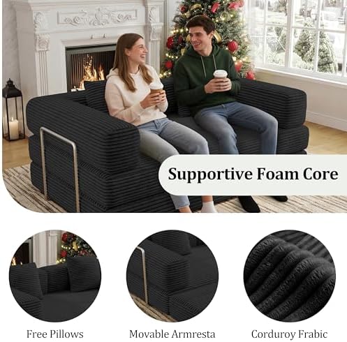 BSHOMGI Convertible Futon Sofa Bed, Boneless Couch for Living Room,Modular Fu...