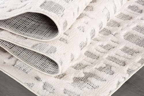 Beverly Rug Micro Loop Area Rug Gray/White 8x10 Abstract Modern Luxury Irregu...