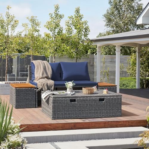 Devoko Patio Day Bed Outdoor Daybed Set,Rattan Lounge Bed